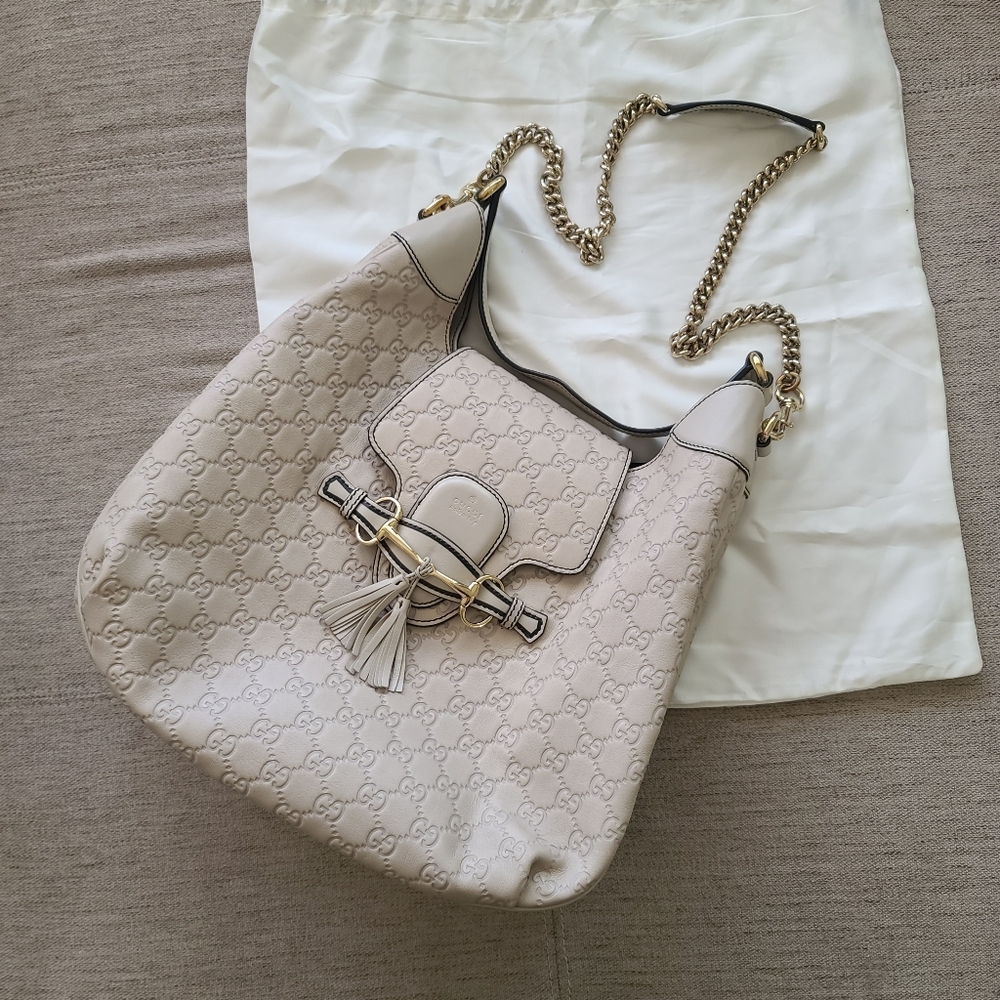 GUCCI Emily Guccissima Hobo Bag in Bone White AUTHENTIC/VERIFIED - Picture 8 of 14